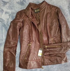 Guess Faux leather jacket, Medium, burgundy/espresso, new with tags.